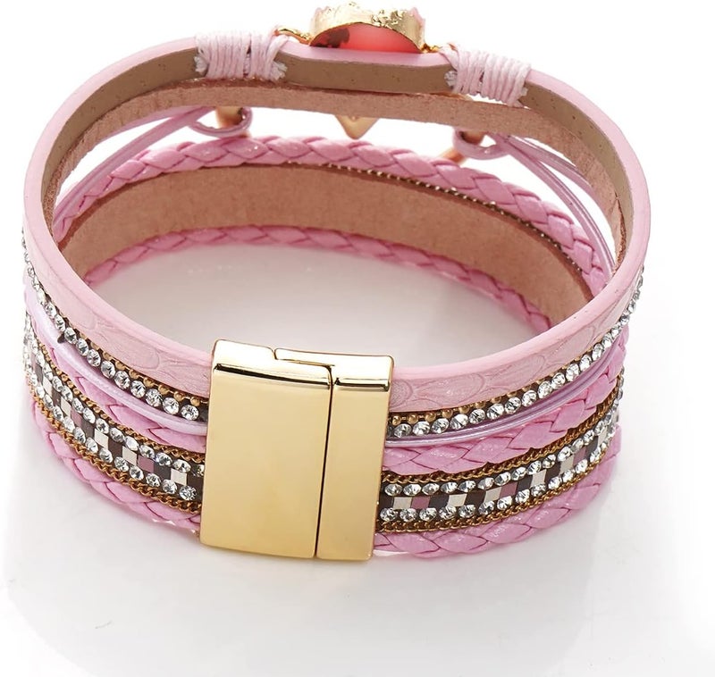 Suyi Multilayer Leather Wrap Bracelet Heart-Shape Wide Cuff Bracelets for Women - Image 3
